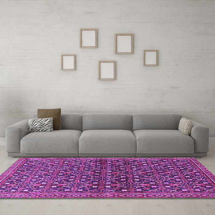 Machine Washable Persian Purple Traditional Area Rugs in a Living Room, wshtr4605pur