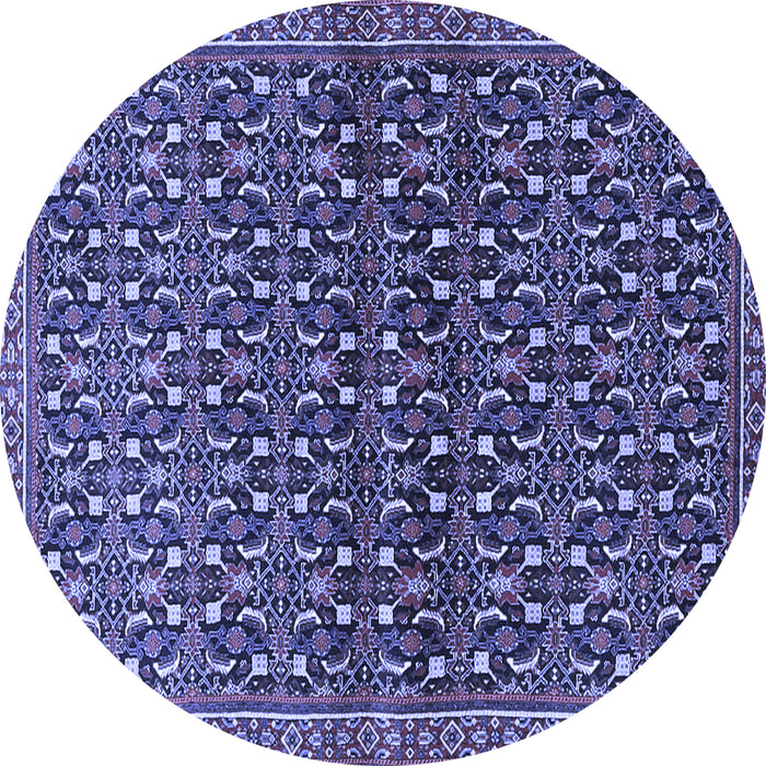Round Machine Washable Persian Blue Traditional Rug, wshtr4605blu
