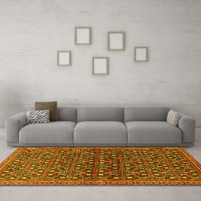 Machine Washable Persian Yellow Traditional Rug in a Living Room, wshtr4605yw