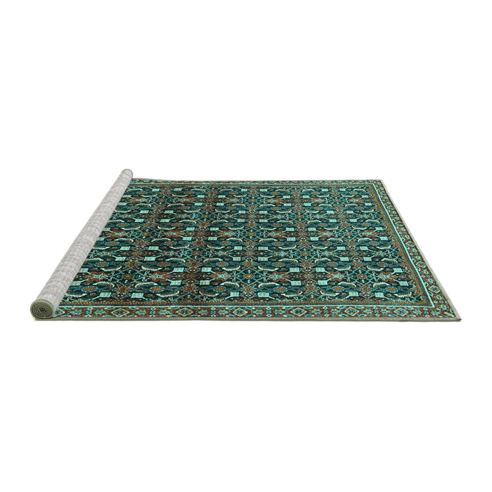 Sideview of Machine Washable Persian Turquoise Traditional Area Rugs, wshtr4605turq