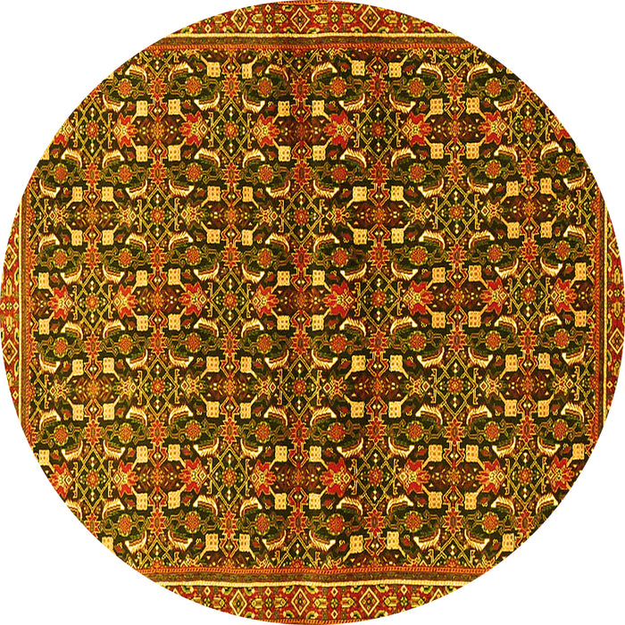 Round Machine Washable Persian Yellow Traditional Rug, wshtr4605yw