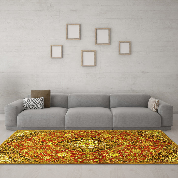 Machine Washable Persian Yellow Traditional Rug in a Living Room, wshtr4606yw