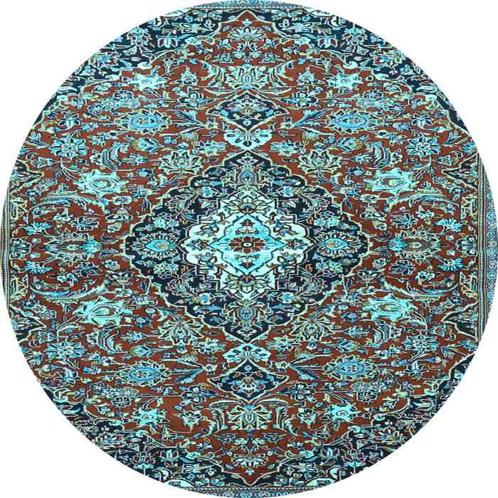 Round Machine Washable Persian Light Blue Traditional Rug, wshtr4606lblu