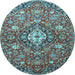 Round Machine Washable Persian Light Blue Traditional Rug, wshtr4606lblu