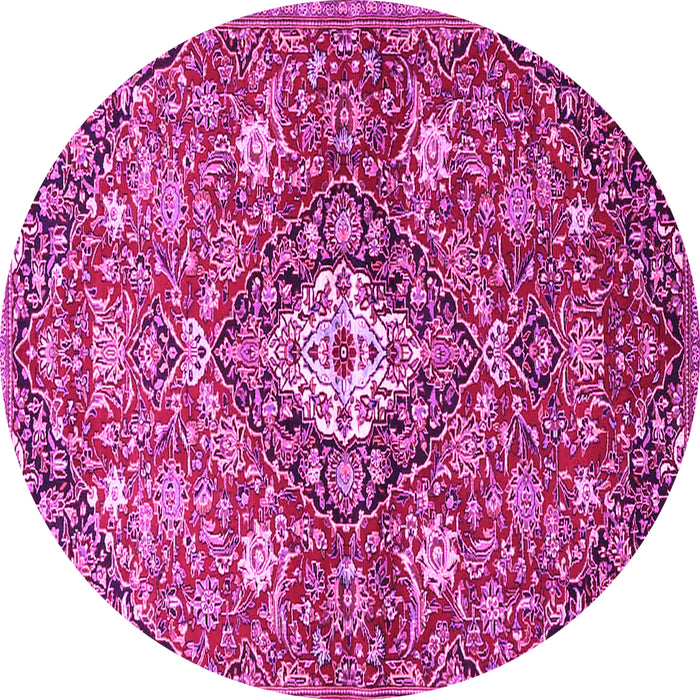 Round Machine Washable Persian Pink Traditional Rug, wshtr4606pnk