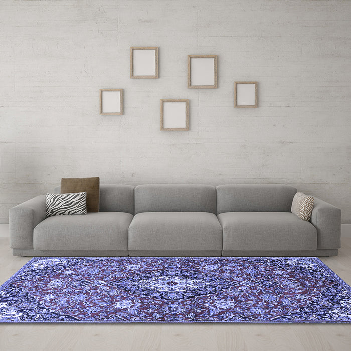 Machine Washable Persian Blue Traditional Rug in a Living Room, wshtr4606blu