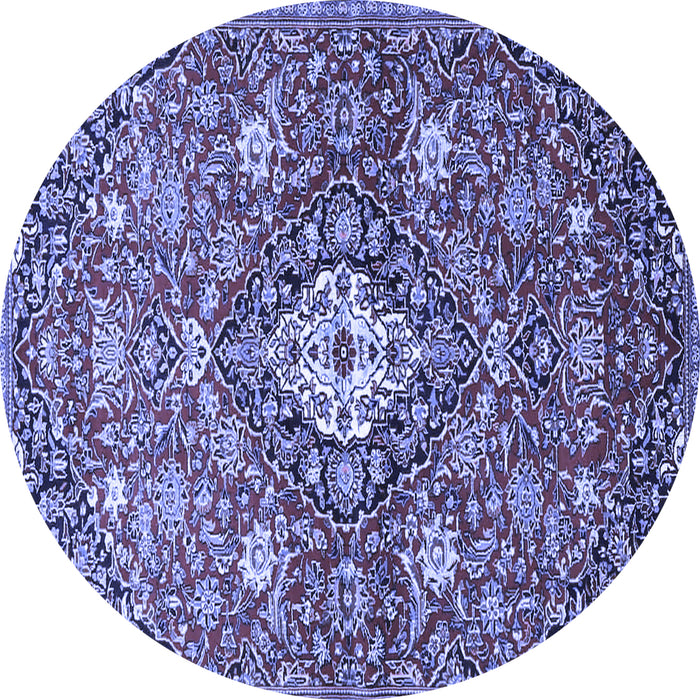Round Machine Washable Persian Blue Traditional Rug, wshtr4606blu