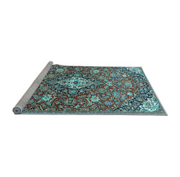Sideview of Machine Washable Persian Light Blue Traditional Rug, wshtr4606lblu