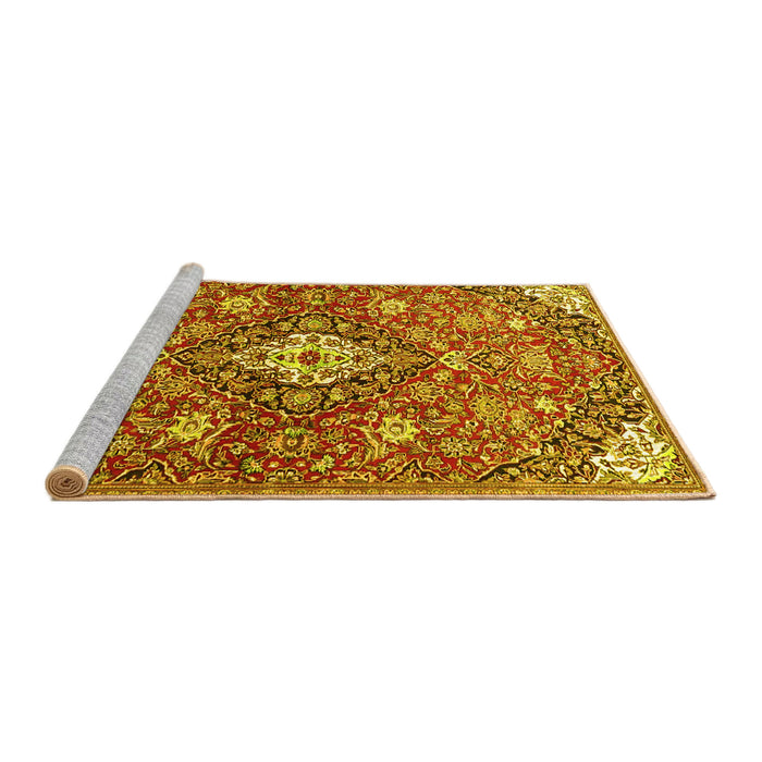 Sideview of Machine Washable Persian Yellow Traditional Rug, wshtr4606yw