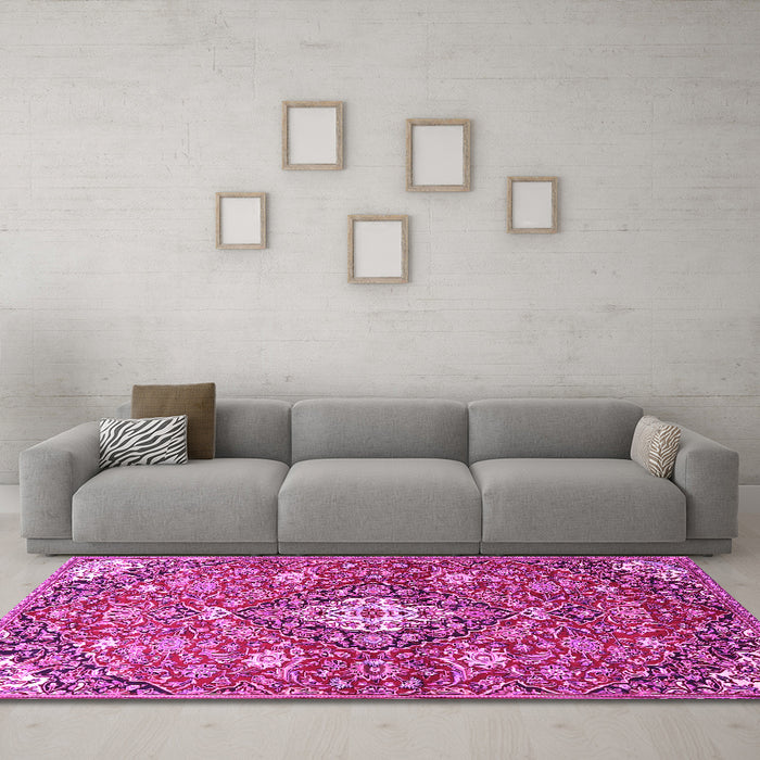Machine Washable Persian Pink Traditional Rug in a Living Room, wshtr4606pnk