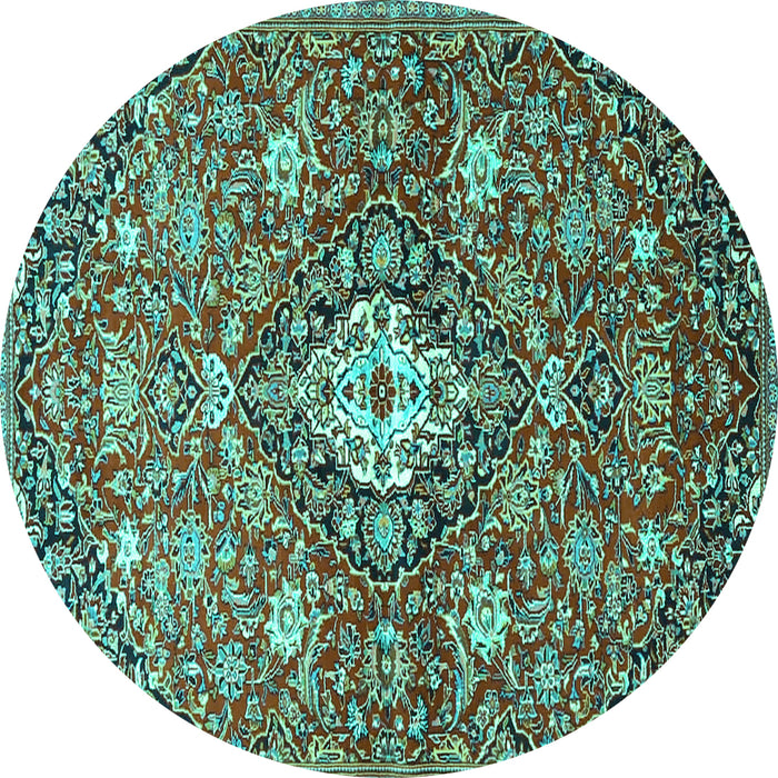 Round Machine Washable Persian Turquoise Traditional Area Rugs, wshtr4606turq