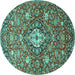 Round Machine Washable Persian Turquoise Traditional Area Rugs, wshtr4606turq