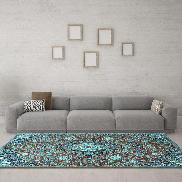 Machine Washable Persian Light Blue Traditional Rug in a Living Room, wshtr4606lblu
