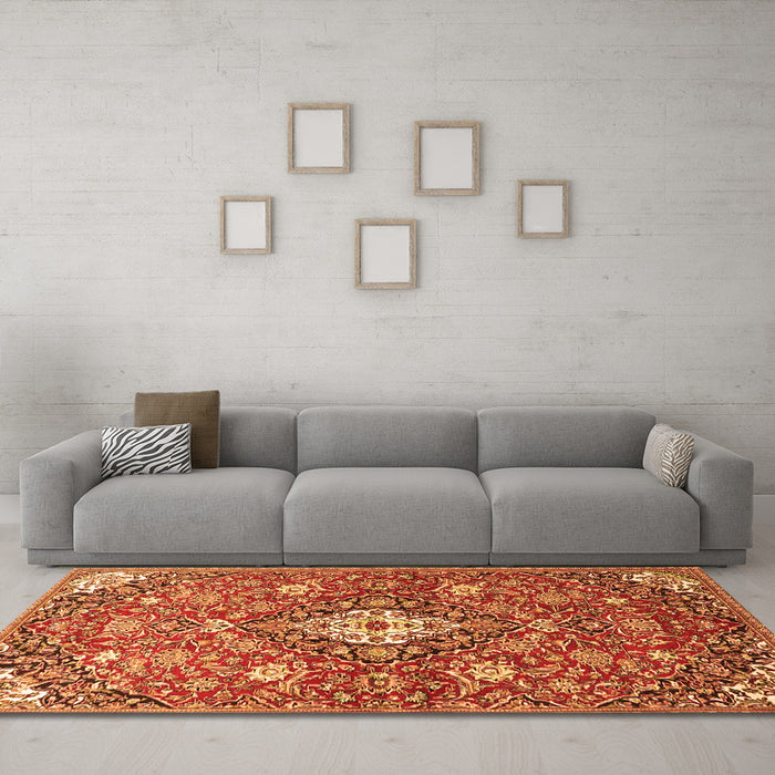 Machine Washable Persian Orange Traditional Area Rugs in a Living Room, wshtr4606org