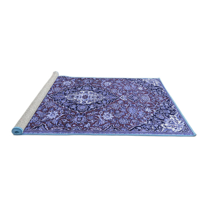 Sideview of Machine Washable Persian Blue Traditional Rug, wshtr4606blu