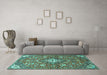 Machine Washable Persian Turquoise Traditional Area Rugs in a Living Room,, wshtr4606turq