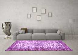 Machine Washable Persian Purple Traditional Area Rugs in a Living Room, wshtr4607pur