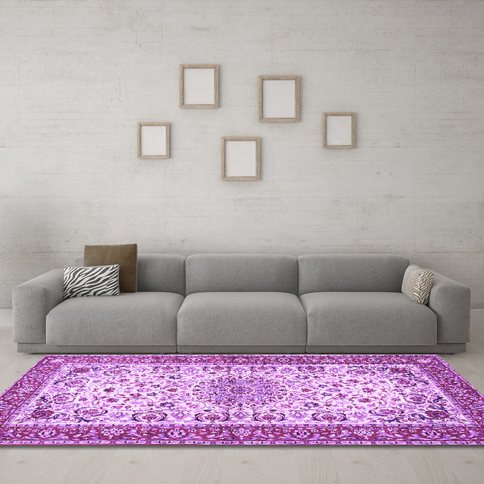 Machine Washable Persian Purple Traditional Area Rugs in a Living Room, wshtr4607pur