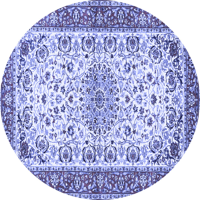 Round Machine Washable Persian Blue Traditional Rug, wshtr4607blu