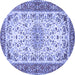 Round Machine Washable Persian Blue Traditional Rug, wshtr4607blu