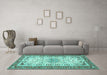 Machine Washable Persian Turquoise Traditional Area Rugs in a Living Room,, wshtr4607turq