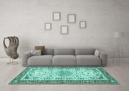 Machine Washable Persian Turquoise Traditional Area Rugs in a Living Room,, wshtr4607turq