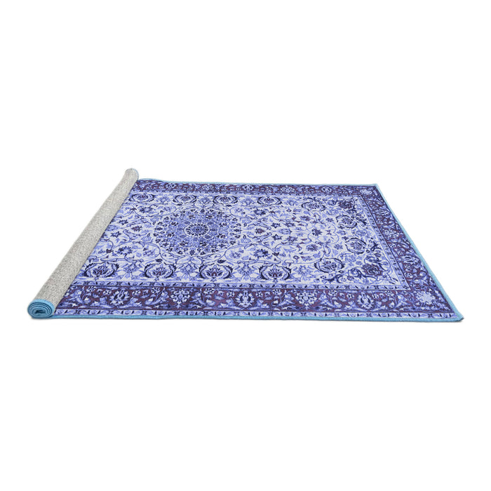 Sideview of Machine Washable Persian Blue Traditional Rug, wshtr4607blu