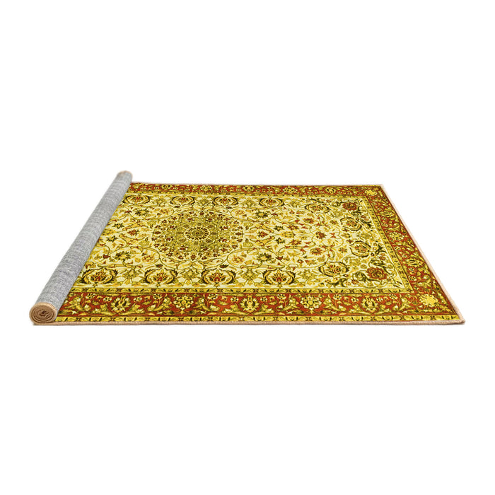 Sideview of Machine Washable Persian Yellow Traditional Rug, wshtr4607yw