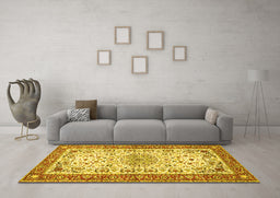 Machine Washable Persian Yellow Traditional Rug in a Living Room, wshtr4607yw