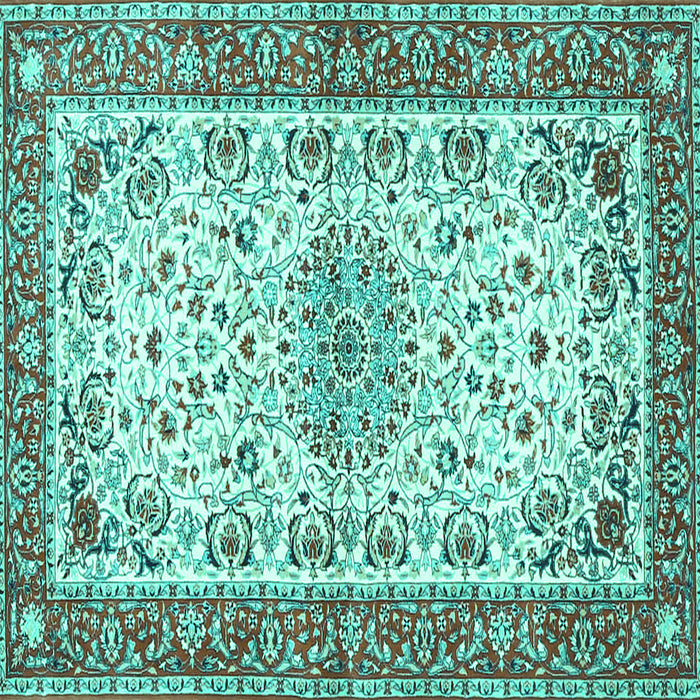 Square Machine Washable Persian Turquoise Traditional Area Rugs, wshtr4607turq