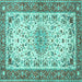 Square Machine Washable Persian Turquoise Traditional Area Rugs, wshtr4607turq