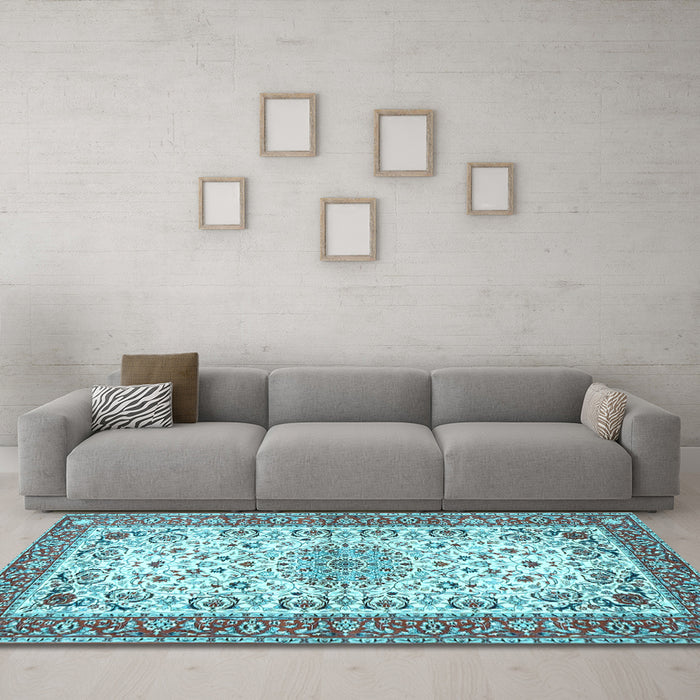 Machine Washable Persian Light Blue Traditional Rug in a Living Room, wshtr4607lblu