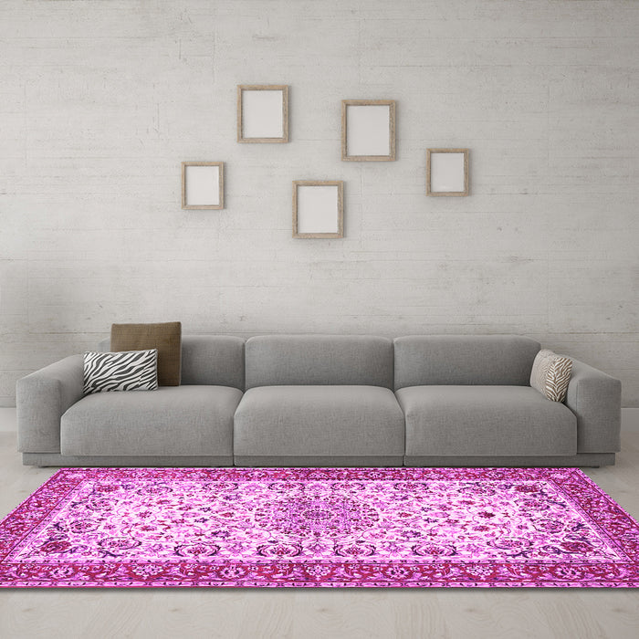Machine Washable Persian Pink Traditional Rug in a Living Room, wshtr4607pnk