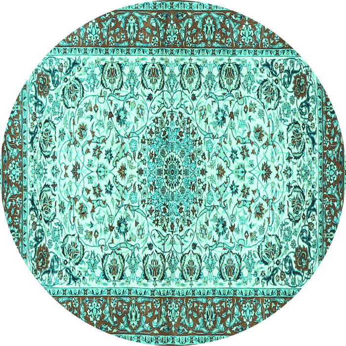 Round Machine Washable Persian Turquoise Traditional Area Rugs, wshtr4607turq