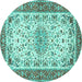 Round Machine Washable Persian Turquoise Traditional Area Rugs, wshtr4607turq