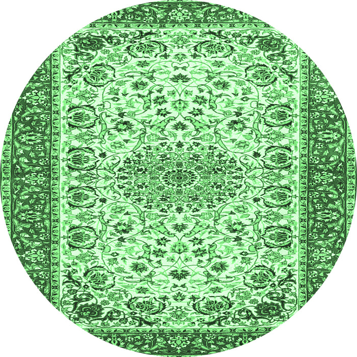Round Machine Washable Persian Emerald Green Traditional Area Rugs, wshtr4607emgrn