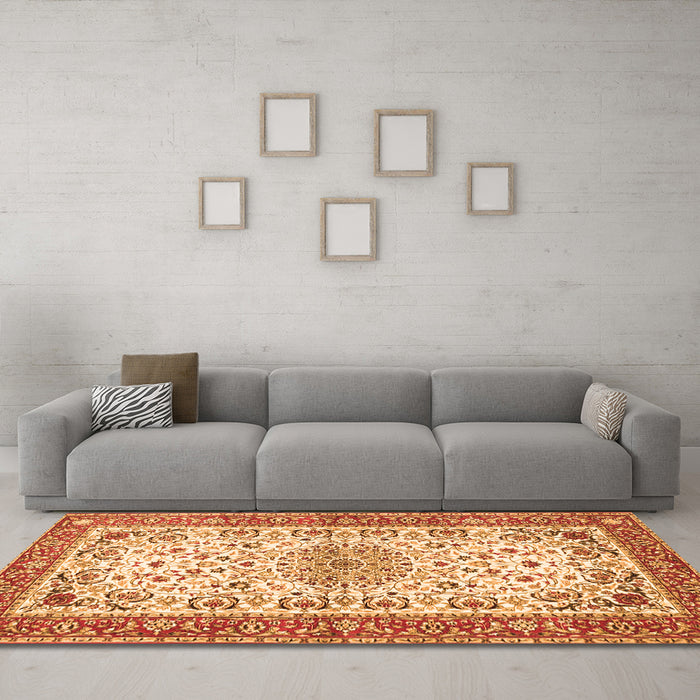 Machine Washable Persian Orange Traditional Area Rugs in a Living Room, wshtr4607org