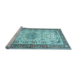 Sideview of Machine Washable Persian Light Blue Traditional Rug, wshtr4607lblu