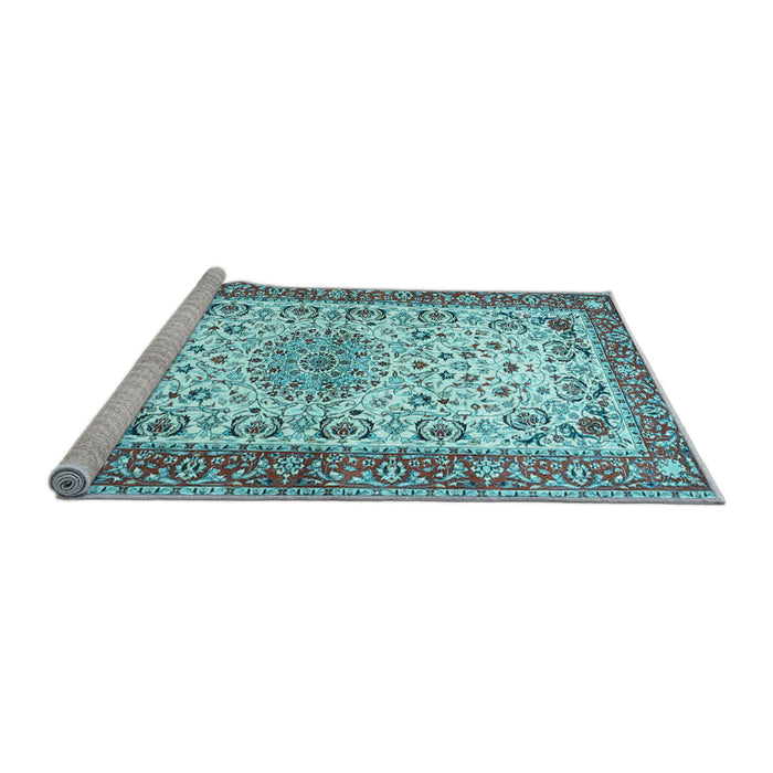 Sideview of Machine Washable Persian Light Blue Traditional Rug, wshtr4607lblu