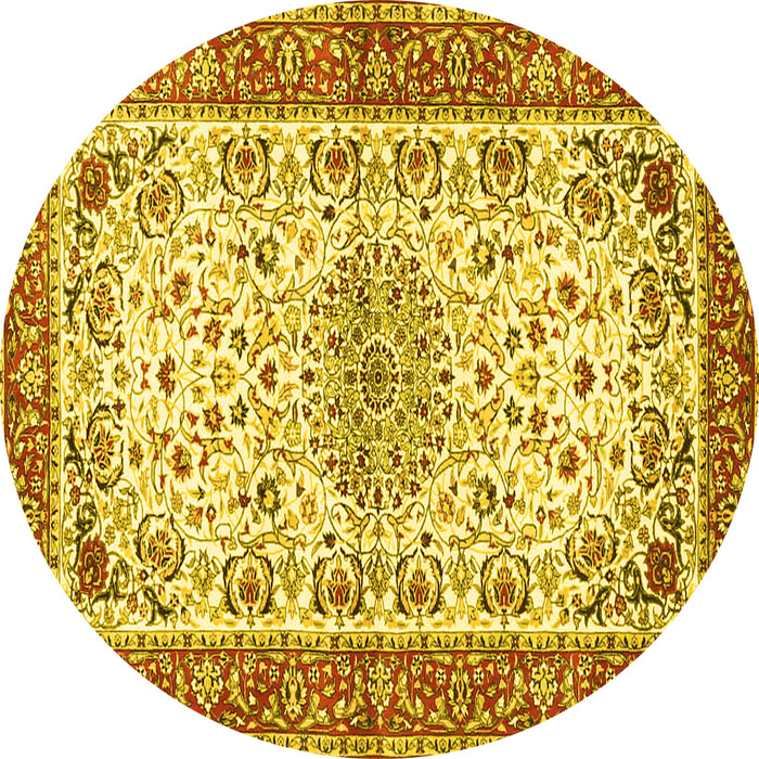 Round Machine Washable Persian Yellow Traditional Rug, wshtr4607yw