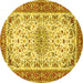 Round Machine Washable Persian Yellow Traditional Rug, wshtr4607yw