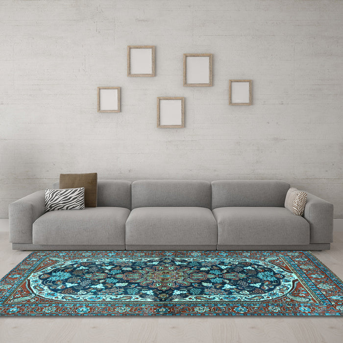Machine Washable Persian Light Blue Traditional Rug in a Living Room, wshtr4608lblu