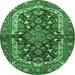 Round Machine Washable Persian Emerald Green Traditional Area Rugs, wshtr4608emgrn