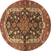 Round Machine Washable Persian Brown Traditional Rug, wshtr4608brn