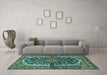 Machine Washable Persian Turquoise Traditional Area Rugs in a Living Room,, wshtr4608turq