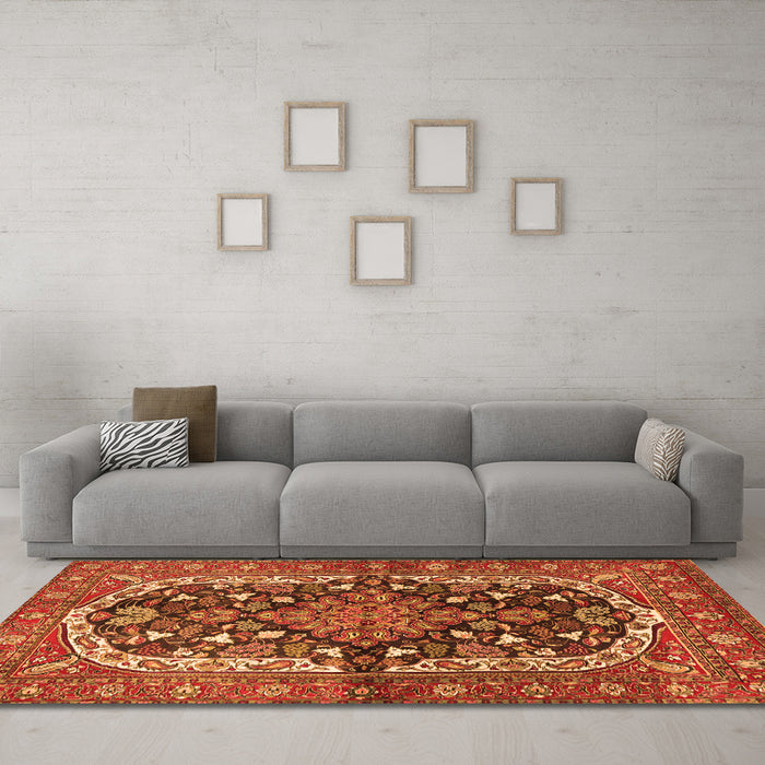 Machine Washable Persian Orange Traditional Area Rugs in a Living Room, wshtr4608org