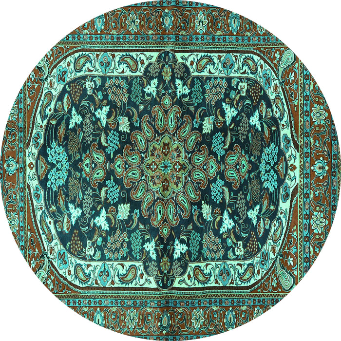 Round Persian Turquoise Traditional Rug, tr4608turq