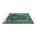 Sideview of Machine Washable Persian Turquoise Traditional Area Rugs, wshtr4608turq