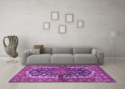 Machine Washable Persian Purple Traditional Area Rugs in a Living Room, wshtr4608pur