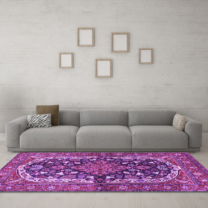 Machine Washable Persian Purple Traditional Area Rugs in a Living Room, wshtr4608pur